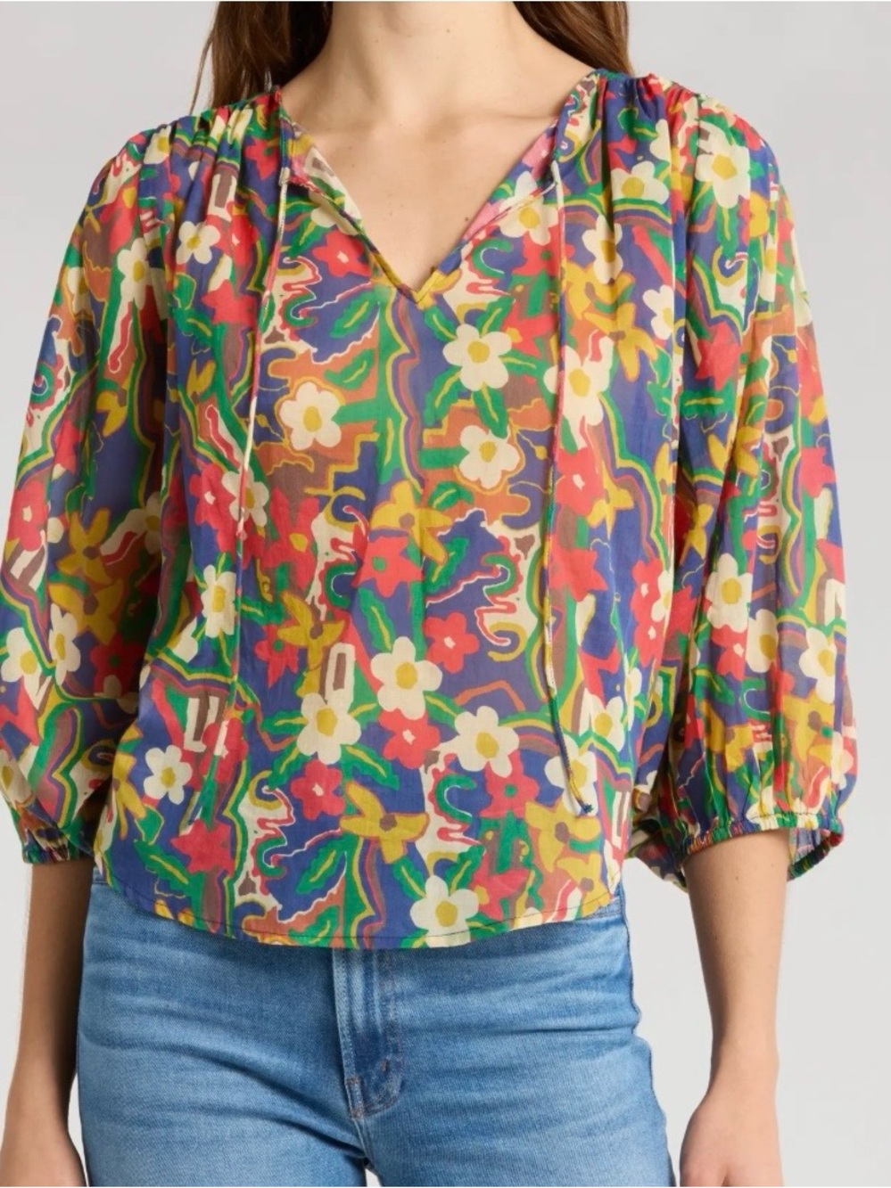 MOTHER  The Breeze Toe Top Cosmic Blooms Floral Top Size (see pics)  pre -owned.